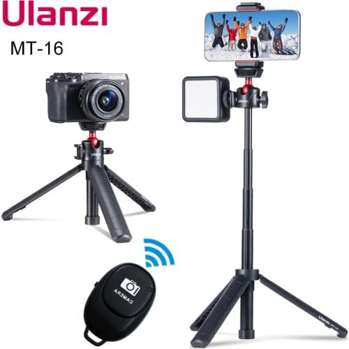 Ulanzi MT-16 Foldable Tripod for Phone Cold Shoe Ball Head 1/4'' Selfie Stick Mini Phone Holder Bracket for Mobile Camera DSLR