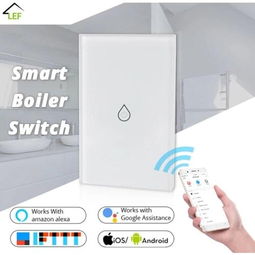 US Standard WiFi Smart Boiler Switch Water Heater Glass Panel Works with Smart Life Tuya APP & Amazon Alexa Echo Google Home