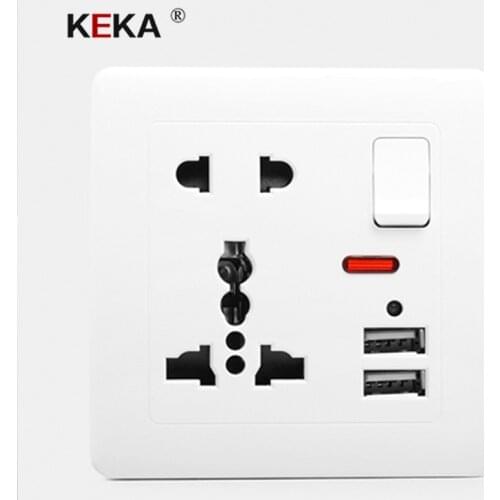 KEKA Wall Socket Universal Power Outlet Switch control Socket with Dual USB Smart Induction Charge Port For Mobile 5V 2.1A