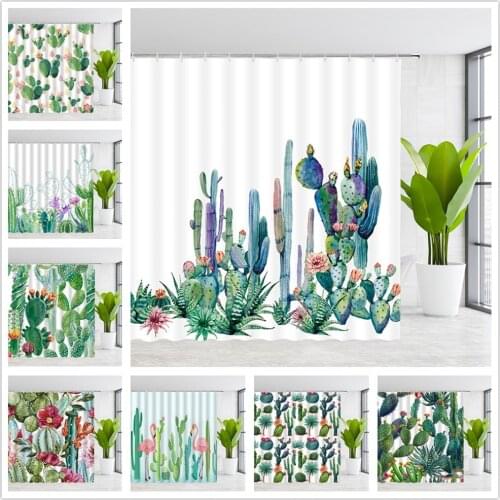 QWRSMYX Shower curtains of textile Water Color Cactus Flower Tropical Plants Colorful Succulents Pattern Bathroom Set Curtain