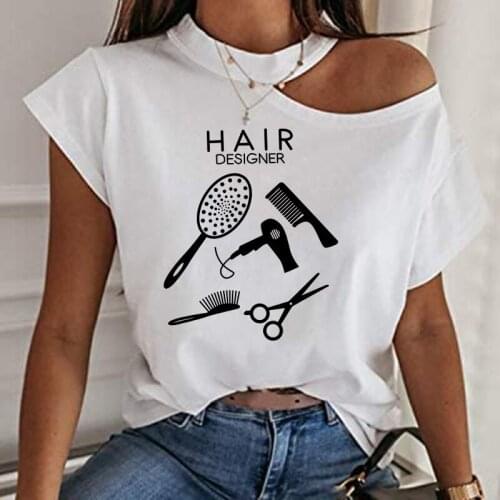 2020 Womens Hair Designer Comb Mirror Printed Exposed Shoulder Short-Sleeved T-shirt