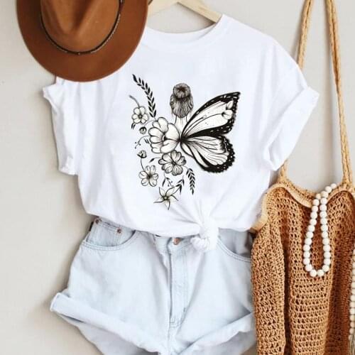 Women Cartoon Butterfly Ladies Cute 90s Short Sleeve Fashion Summer Lady Print Tee Graphic T Top Female Tshirts Clothes T-Shirt