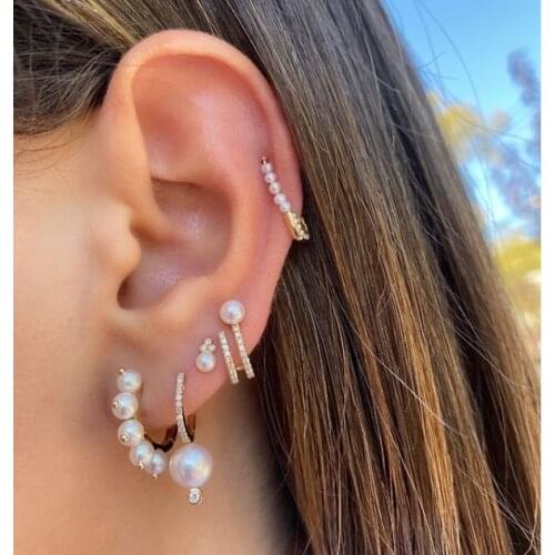 2020 summer beach Pearl CZ Paperclip Safety Pin studs fashion elegant gold filled delicate Piercing earring women girls jewelry