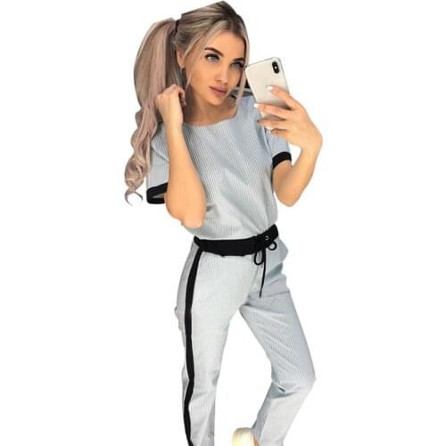 Taotrees Short Sleeve Top+Pant Suits Women Trouser Suit 2 Piece Set Slim Trousers Tracksuit
