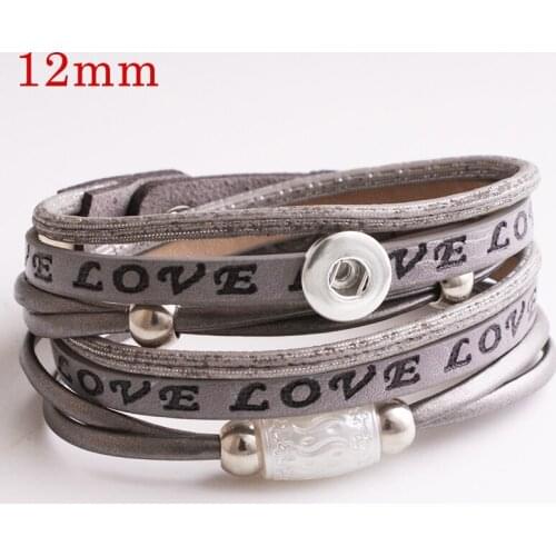 6 colors Hot sales Vintage fashion LOVE leather 12mm snap button bracelet DIY BR891