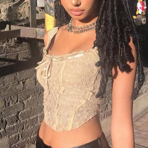 Sexy Vintage Bow Lace Corset Top Fairy Core Aesthetic Backless Square Neck Crop Top Women Summer Tank Tops Female Basic Shirts