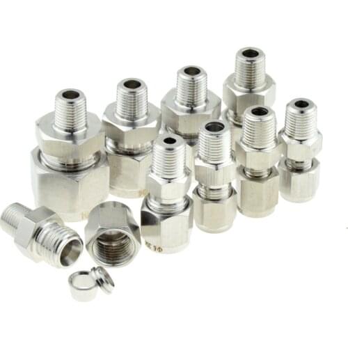 1/8" Male Thread To 6mm 8mm 10mm OD 1/8" 1/4" 3/8" Tube Double Ferrule Compression Pipe Fitting Connector Stainless Steel 304