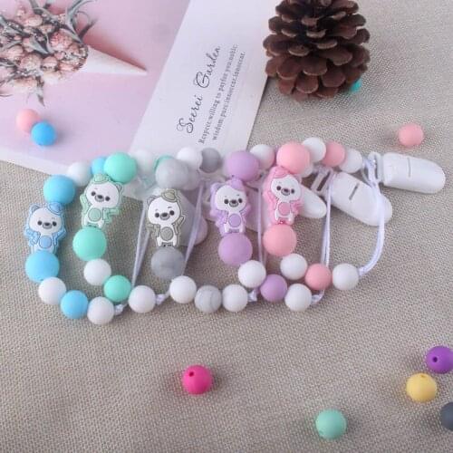 1Pcs Silicone Loose Beads Molar Cartoon Animal Teether Baby Pacifier Chain Clip Safe Silicone Baby Pacifier Chain Wholesale