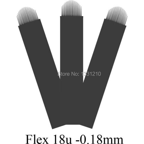 100 Pcs Black Microblades MICROBLADING Needles Blades Curved Stroke Sterile - Flexible 18 U Dia 0.18mm