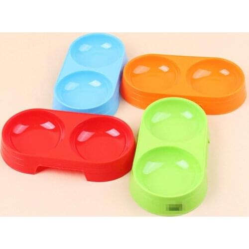 1pc 2 in 1 Pet Water Bowl Pet Bowl Candy Color Plastic Dual-Bowl Pet Feeding Supplies Cat Dog Food Water Feeder Dropshipping
