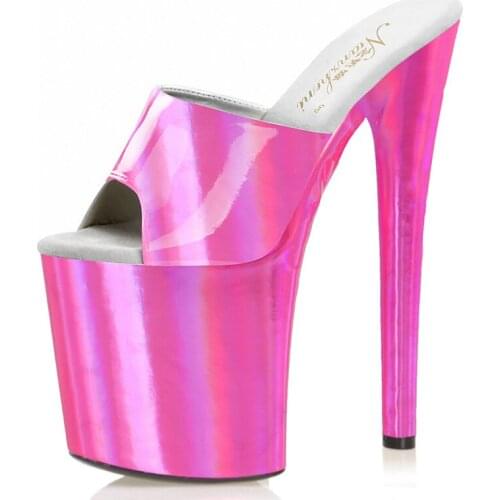 20CM Pink Cross Nightclub Party Sexy Fetish Pole Dance Shoes Party High Models Platform Slippers Women Stripper Heels Open Toe
