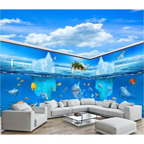 3d room wallpaper custom photo Blue ocean world dolphin fish iceberg full wall home decor living room wallpaper for walls 3 d