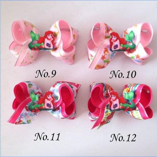 50 BLESSING Girl 4.5" Two Tone ABC Hair Bow Clip Mermaid Princess Baby Rainbow