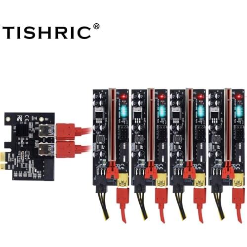TISHRIC Pcie 1 To 4 Pci Express Slot 1x to 16x Riser Card USB 3.0 Adapter Multiplier Hub For BTC ETH Mining Miner