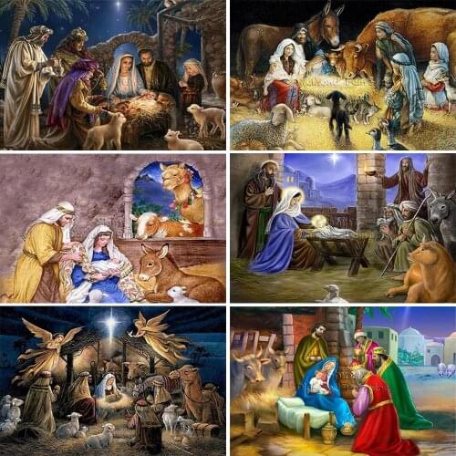 5D DIY Diamond Painting Religion Jesus Birth Embroidery Christmas Art Full Square Round Mosaic Set Cross Stitch Home Decor Gift