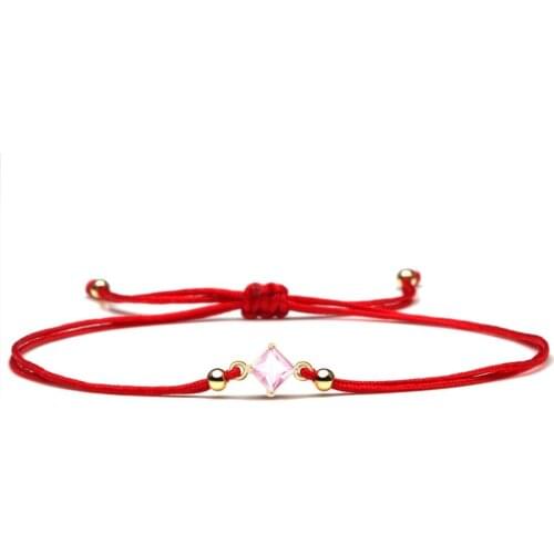 Simple Pink Cubic Zirconia Crystal Charm Bracelet Girl Women CZ Stone Everyday Nice Chic Red String Good Luck Jewelry Present