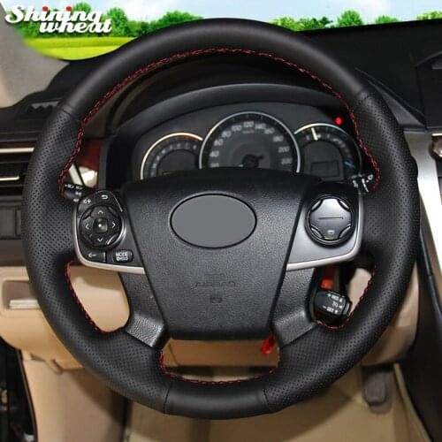 Shining wheat Black Genuine Leather Steering Wheel Cover for Toyota Camry 2012-2015