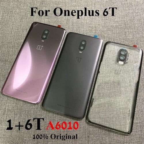 100% Original Glass battery cover For Oneplus 6T 1+6T A6010 Rear Housing door Back Cover Rear case With camera lens