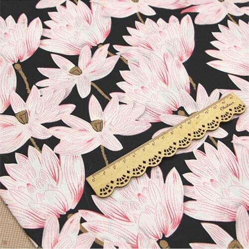 BZ09 100x140cm Lotus Printing Black Fabric Bronzing Cotton Fabric For DIY Sewing Patchwork Curtain Clothes Home Decorative Craft