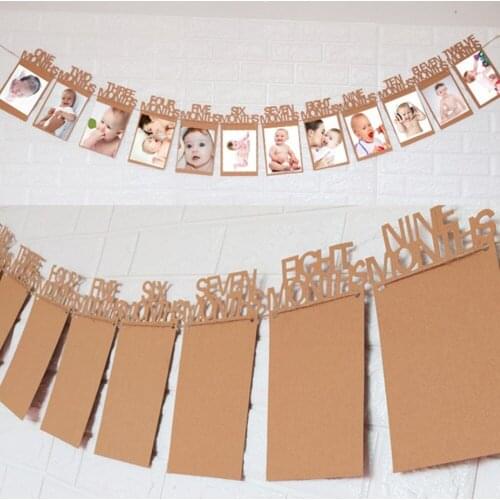 Babys 1st Birthday Photo Clip Birthday 12 Month Photo frame banner garland flags Photo Wall Photo Frame Pull Flag Birthday Hat