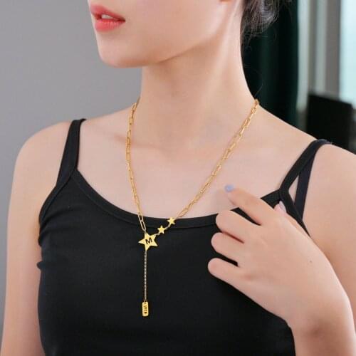 Stainless Steel Five-pointed Star Double Layer Necklace Pearl Bow Lucky Love Pendant Woman Girls Party Birthday Jewelry Gifts