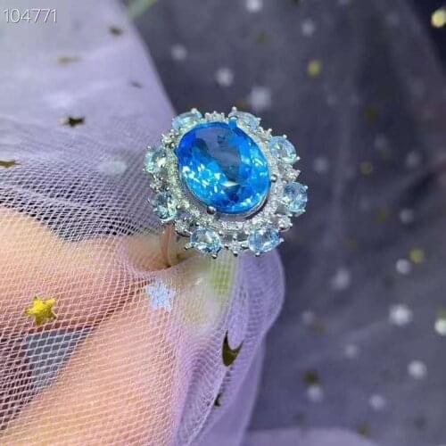 Handworked jewelry Finger rings Natural and Real blue Topaz ring 925 sterling silver Fine handworked jewelry Finger rings