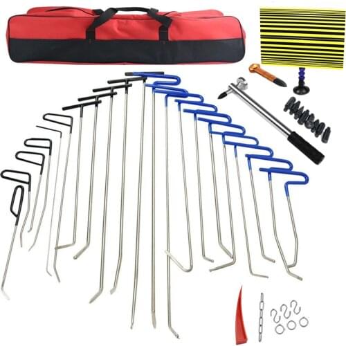 21pcs Hook Tools Push Rod Car CrowbarPaintless Dent Repair Tools Dent Puller Lifter Kits Ding Hail Puller Set with Tools Bag