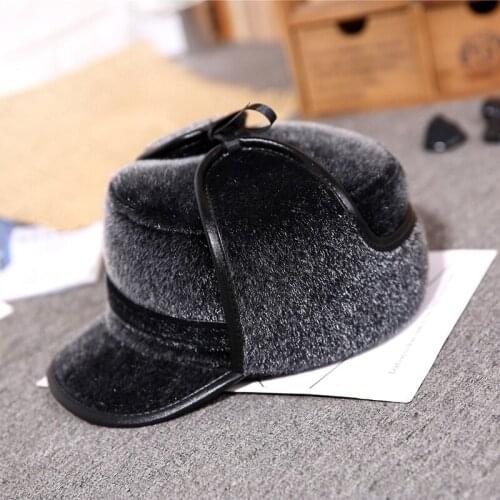 Faux Fur Ear Protection Caps Men Autumn Winter Thicken Warm Solid Color All-Match High Quality Outdoor Cold Proof Old Mans Hat