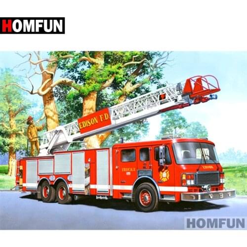 HOMFUN Full Square/Round Drill 5D DIY Diamond Painting "Fire truck" Embroidery Cross Stitch 5D Home Decor Gift A07251