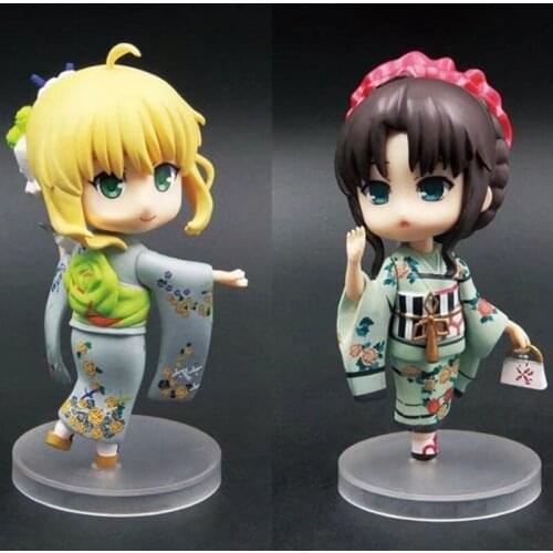Anime 10cm Fate Stay Night Saber 007 Tohsaka Rin 008 Kimono Q Ver. PVC Cute Action Figure Collectible Model Toys Doll New