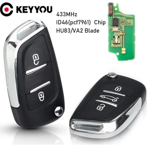 KEYYOU ASK FSK Modified Remote Car Key For Peugeot 207 307 407 208 308 408 607 Partner CE0523 Ce0536 433Mhz ID46 2/3 Buttons