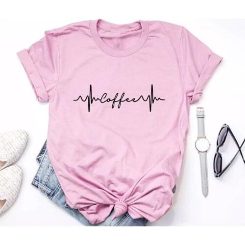 Coffee Women Summer Casual Fashion Short Sleeve Tees coffee lover pink shirt Top Female Girls Cotton T-shirt girl style t-shirt
