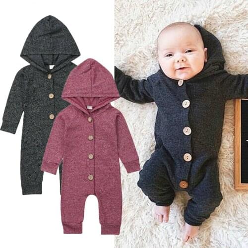 Infant Newborn Baby Boys Girls Hooded Romper Long Sleeve Single Breasted Jumpsuit Clothes Outfits