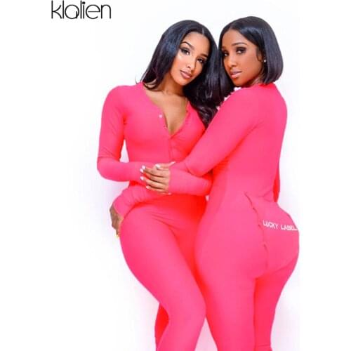 KLALIEN Autumn Casual Skinny Women Romper Long Sleeve V neck Elastic Solid Fashion Female Jumpsuit Streetwear Outfit 2020 New