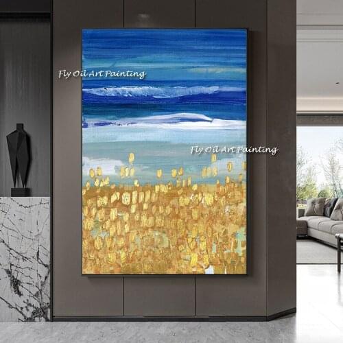 Handmade Beautiful Gold Foil Oil Painting Abstract Landscape Home Decoration On Canvas Hand-painted Wall Art For Room No Framed