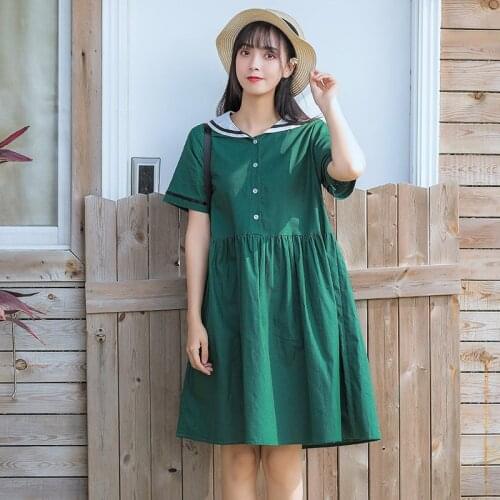 Summer fashion mori girl cute kawaii dress 2019 new arrival sailor collar soft cotton green dress