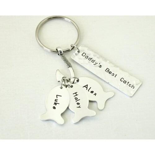 Daddys Best Catch Keychain, Personalized Fathers Day Gift Daddy Keychain, Papa Gift, Fish Keychain, Birthday Gift For Dad