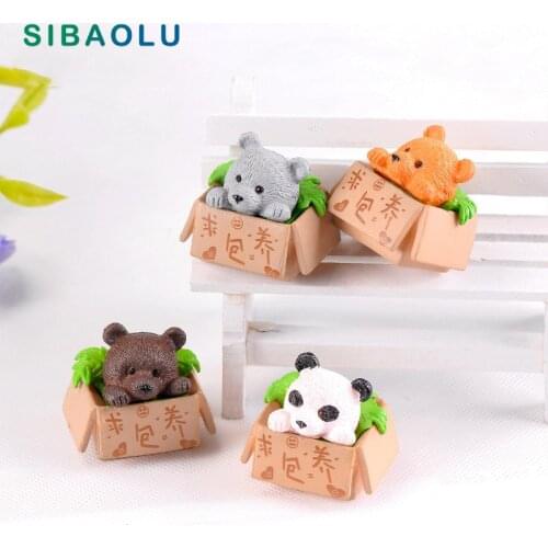1pc Bear inside box Miniature Figurine Seeking Nurturing wedding decoration Cake mini fairy garden resin craft ornament toy