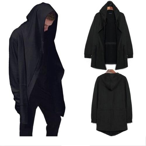 Mens Punk Hooded Poncho Cloack Cardigans Loose Gothic Coat Outerwear Warm Winter Long Black Plus Size S-5XL