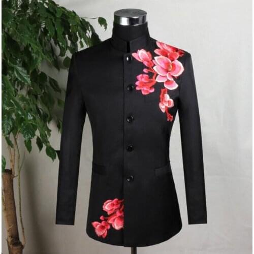 Embroidery blazer men formal dress latest coat designs marriage suit men masculino wedding suits for mens black stand collar