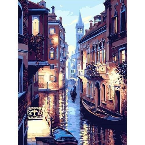 Beautiful Venice Night DIY Oil Painting Paint by Number Kits Canvas Frameless