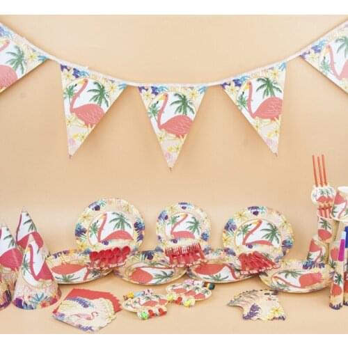 Birthday party decorations disposable tableware Flamingo theme set with creative baby birthday party dress up layout