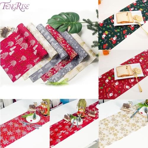 FENGRISE Table Runner Christmas Decor For Home Merry Christmas Table Decor 2021 Navidad Ornament Xmas Party Decor New Year Gift