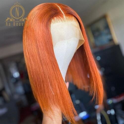 Ginger Orange Short Bob Lace Wig For Black Women Straight T Part 613 Blonde Pink Red Colored Lace Human Hair Wig Na Beauty 180