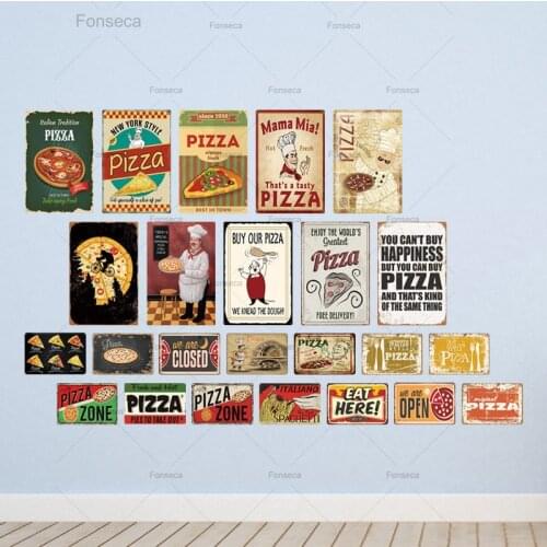 Pizza Zone Italiano Spaghetti Tin Sign Plaque Metal Vintage Metal Sign Wall Decor For Cafe Bistro Restaurant Decorative Metal P
