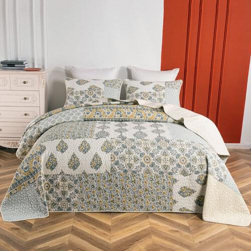 CHAUSUB Cotton Bedspreads for Double Bed Quilt Set 3PCS Quilted Patchwork Bed Cover King Queen Size Blanket on Bed Coverlets