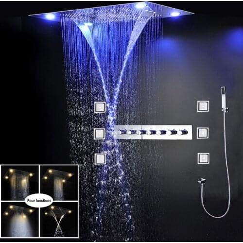 Bathroom Ceiling LED Shower Faucets Misty Waterfall Rainfall Shower Head Set Thermostatic Mixer Luxury Shower With Body jet Set