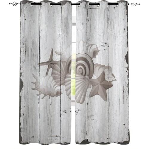 Wood Grain Retro Starfish Shell Blackout Curtains For Bedroom Blinds Drapes Window Curtains For Living Room High Shading