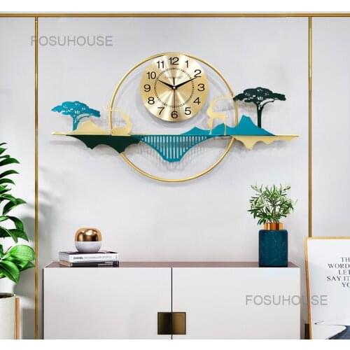Modern simple clock and watch wall clock living room household fashion dining hall porch wall decoration landscape deer clock