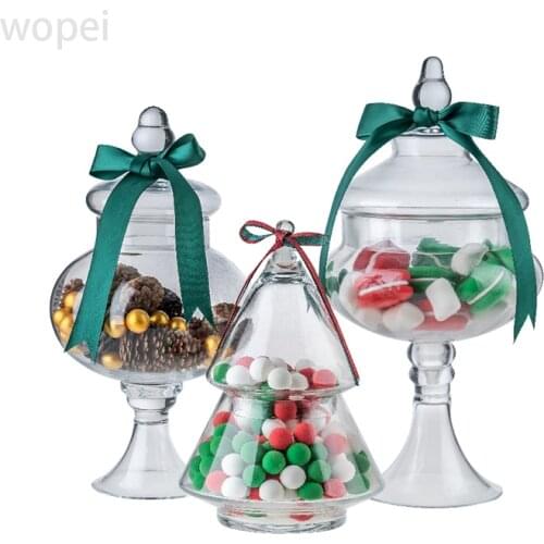 Glass candy jar with cover transparent Christmas tree sugar jar net red dessert ornament window decoration scene layout